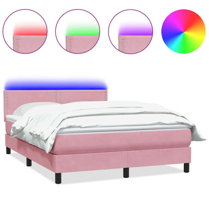 Box Spring Postel S Matrací A Led Růžová 160X210 Cm Samet