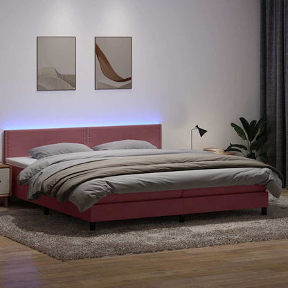 Box Spring Postel S Matrací A Led Samet Růžová