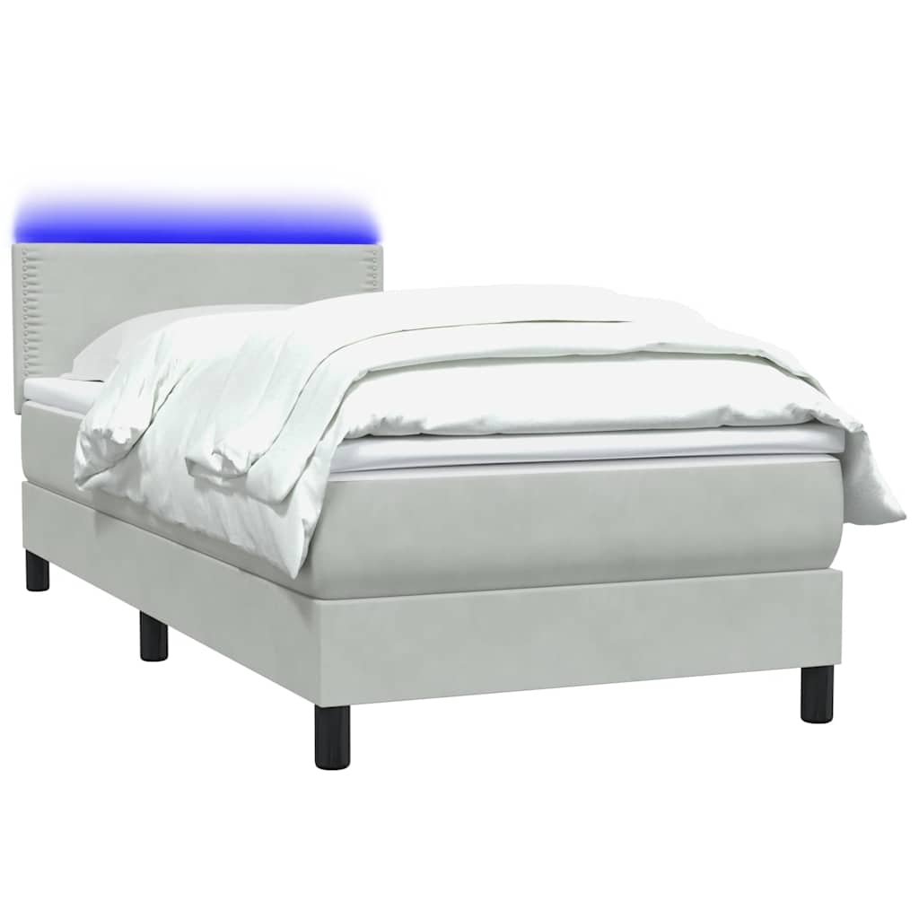 Box Spring Postel S Matrací A Led Světle Šedá 80X220 Cm Samet