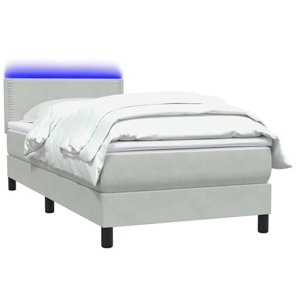 Box Spring Postel S Matrací A Led Světle Šedá 80X220 Cm Samet