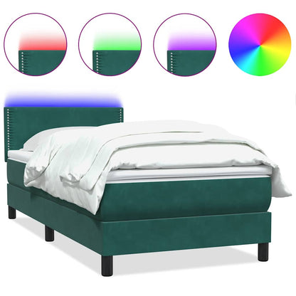 Box Spring Postel S Matrací A Led Tmavě Zelená 80X220 Cm Samet