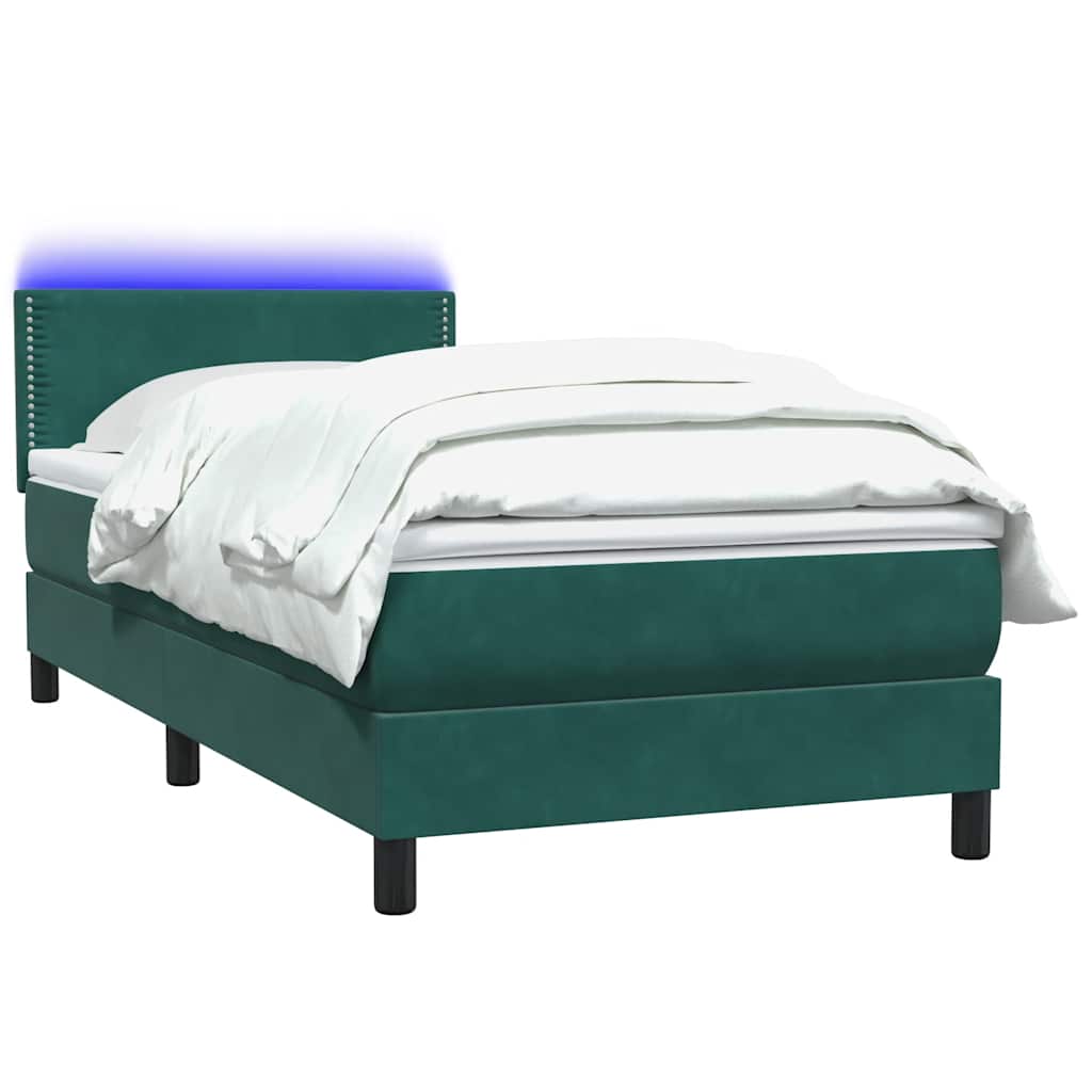 Box Spring Postel S Matrací A Led Tmavě Zelená 80X220 Cm Samet