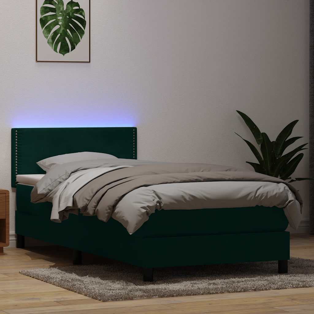 Box Spring Postel S Matrací A Led Tmavě Zelená 80X220 Cm Samet