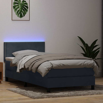 Box Spring Postel S Matrací A Led Samet Tmavě Šedá