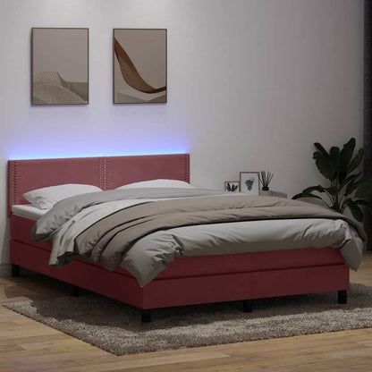 Box Spring Postel S Matrací A Led Samet Růžová