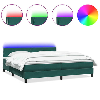 Box Spring Postel S Matrací A Led Tmavě Zelená 180X220 Cm Samet