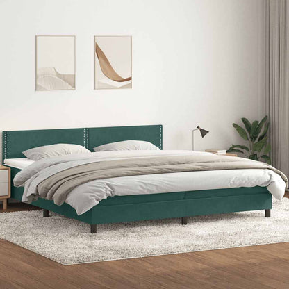 Box Spring Postel S Matrací A Led Tmavě Zelená 180X220 Cm Samet