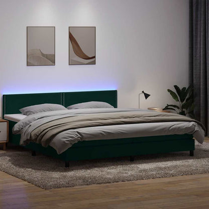 Box Spring Postel S Matrací A Led Tmavě Zelená 180X220 Cm Samet