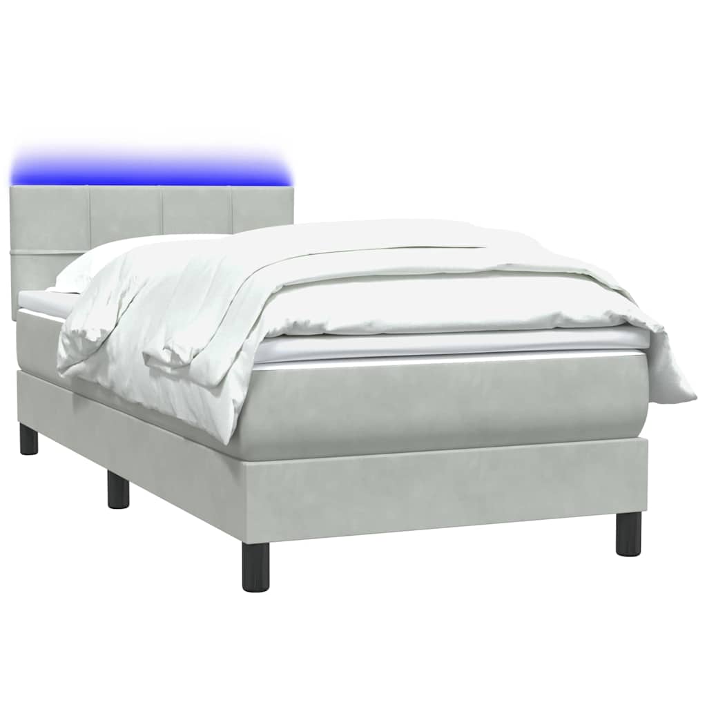Box Spring Postel S Matrací A Led Světle Šedá 80X210 Cm Samet