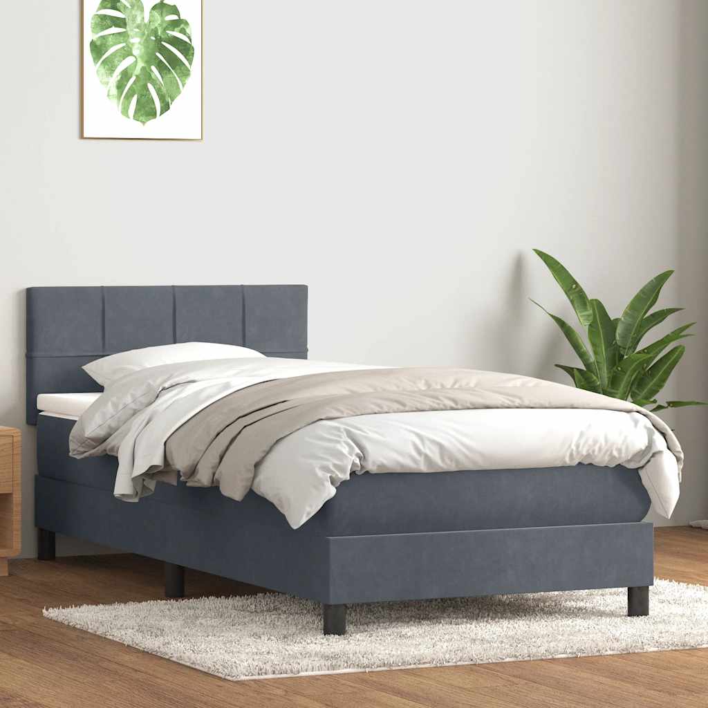 Box Spring Postel S Matrací A Led Samet Tmavě Šedá