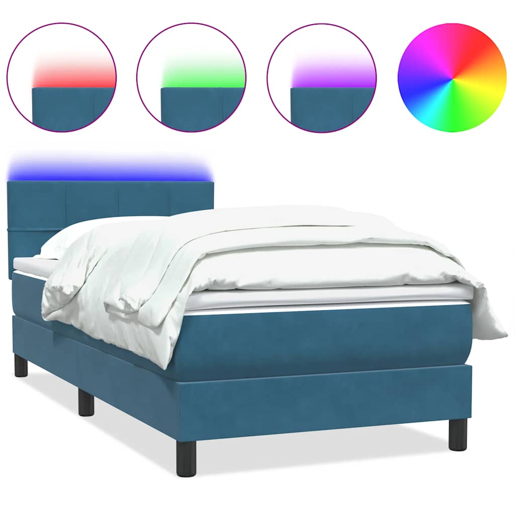 Box Spring Postel S Matrací A Led Tmavě Modrá 80X210 Cm Samet