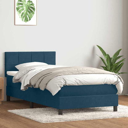 Box Spring Postel S Matrací A Led Tmavě Modrá 80X210 Cm Samet