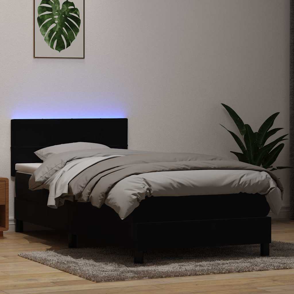 Box Spring Postel S Matrací A Led Černá Samet Černá