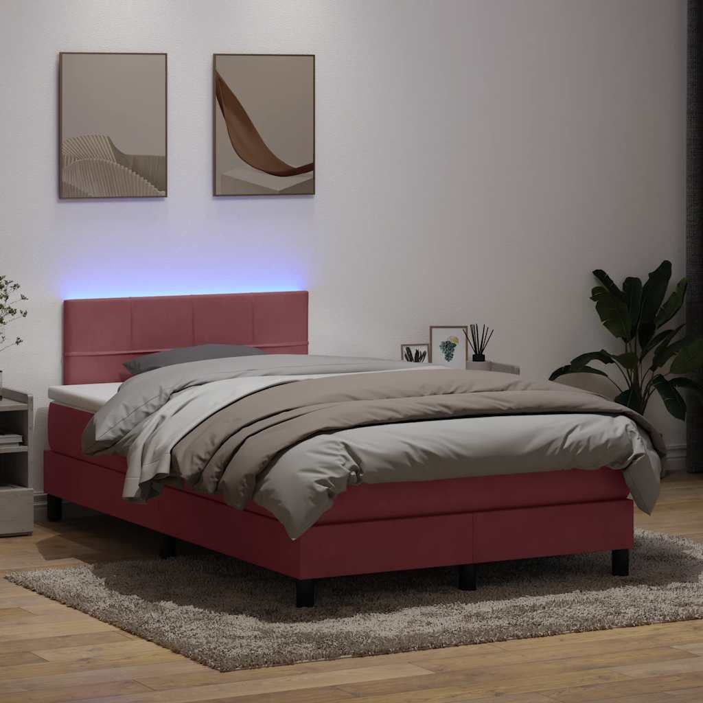 Box Spring Postel S Matrací A Led Samet Růžová