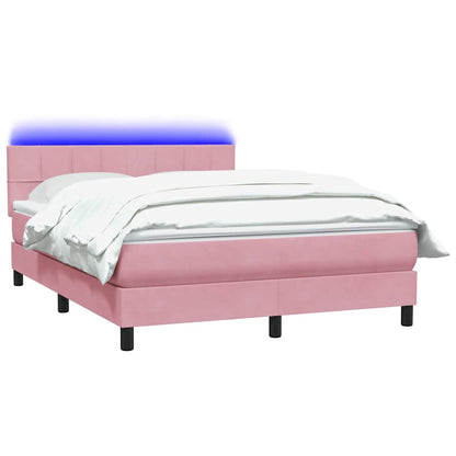 Box Spring Postel S Matrací A Led Růžová 140X210 Cm Samet