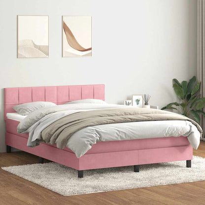 Box Spring Postel S Matrací A Led Růžová 140X210 Cm Samet