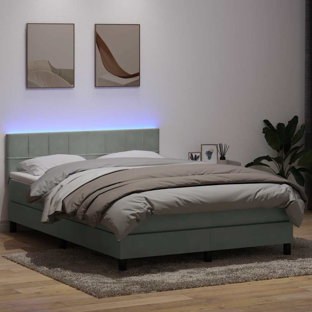Box Spring Postel S Matrací A Led Samet Světle Šedá