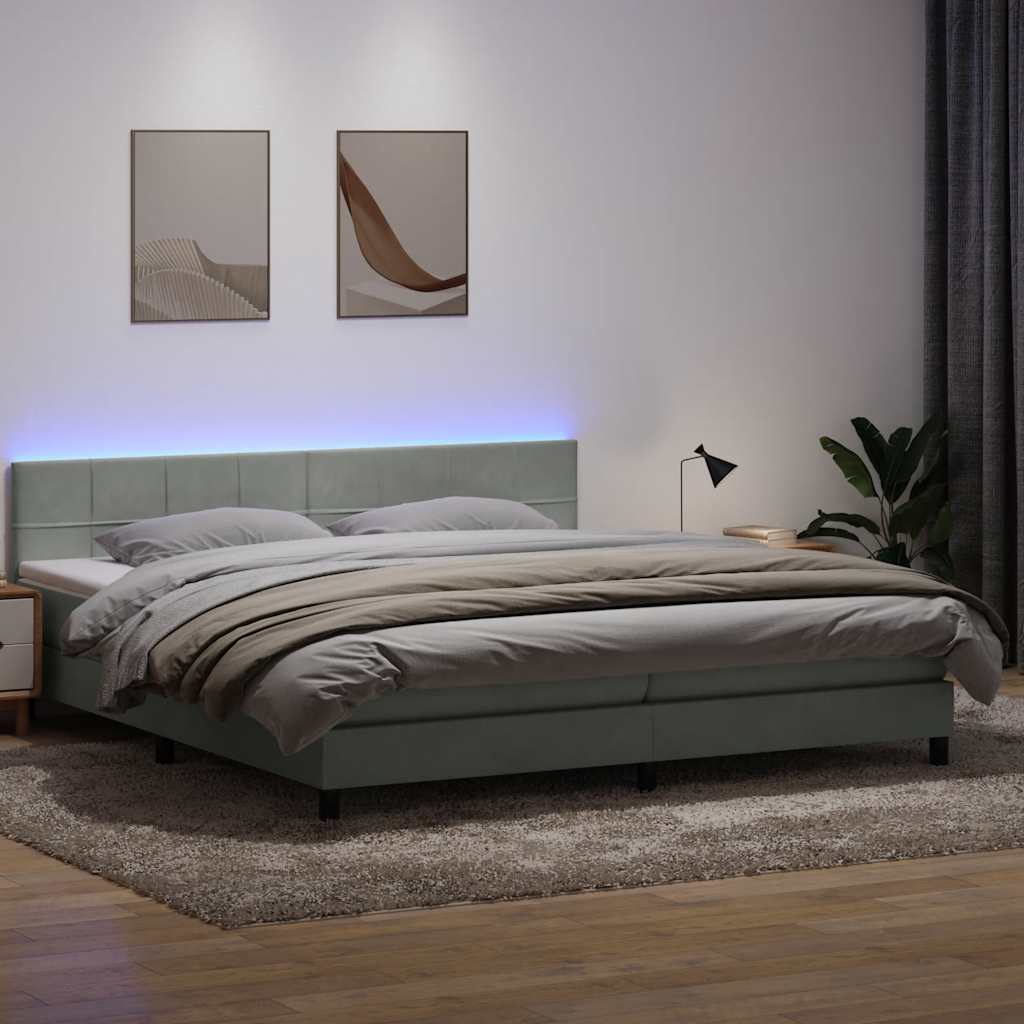 Box Spring Postel S Matrací A Led Samet Světle Šedá