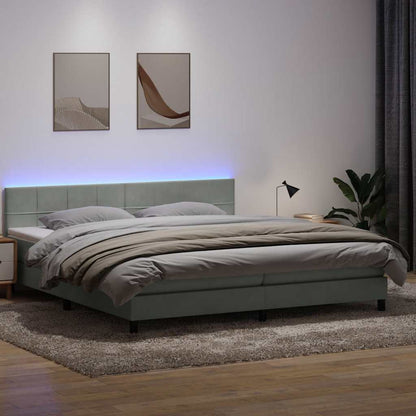 Box Spring Postel S Matrací A Led Samet Světle Šedá