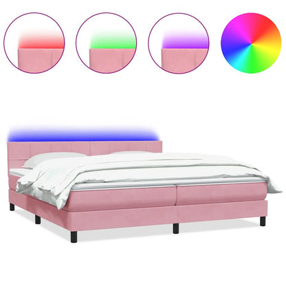 Box Spring Postel S Matrací A Led Růžová 180X210 Cm Samet