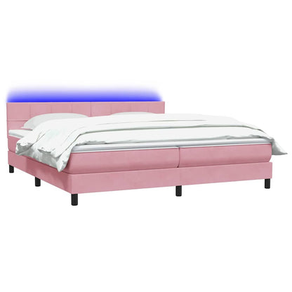 Box Spring Postel S Matrací A Led Růžová 180X210 Cm Samet