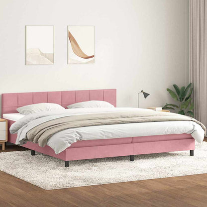 Box Spring Postel S Matrací A Led Růžová 180X210 Cm Samet