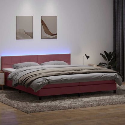 Box Spring Postel S Matrací A Led Růžová 180X210 Cm Samet