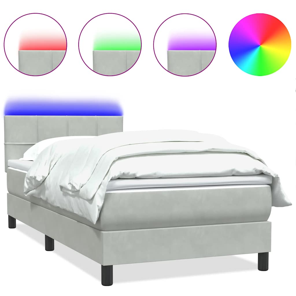 Box Spring Postel S Matrací A Led Světle Šedá 80X220 Cm Samet