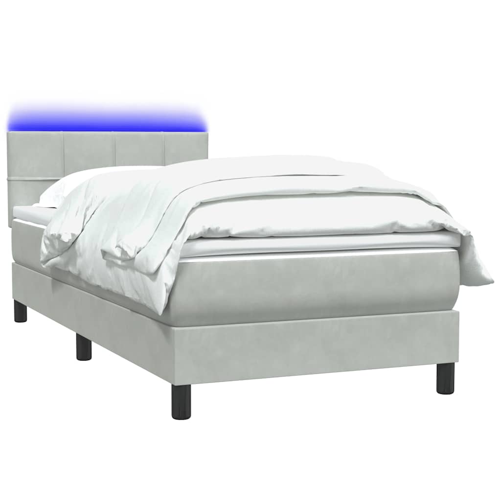 Box Spring Postel S Matrací A Led Světle Šedá 80X220 Cm Samet