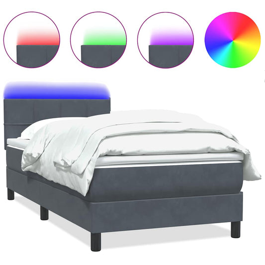 Box Spring Postel S Matrací A Led Samet Tmavě Šedá