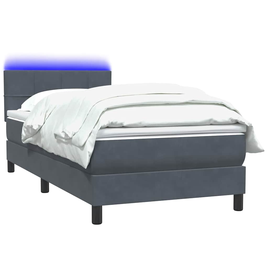 Box Spring Postel S Matrací A Led Samet Tmavě Šedá
