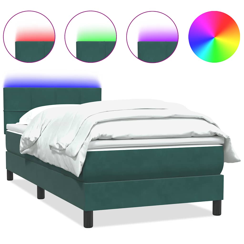 Box Spring Postel S Matrací A Led Tmavě Zelená 80X220 Cm Samet