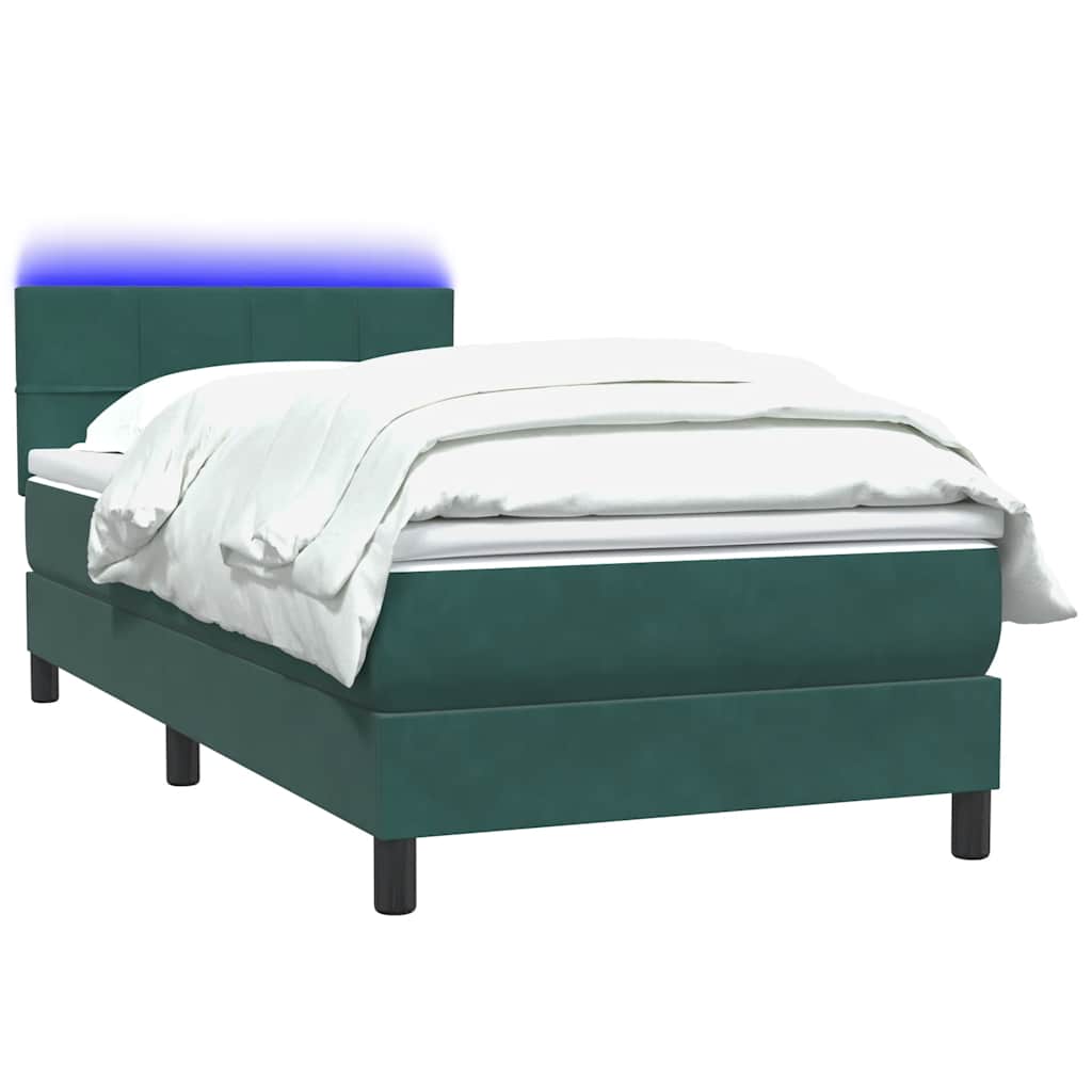 Box Spring Postel S Matrací A Led Tmavě Zelená 80X220 Cm Samet