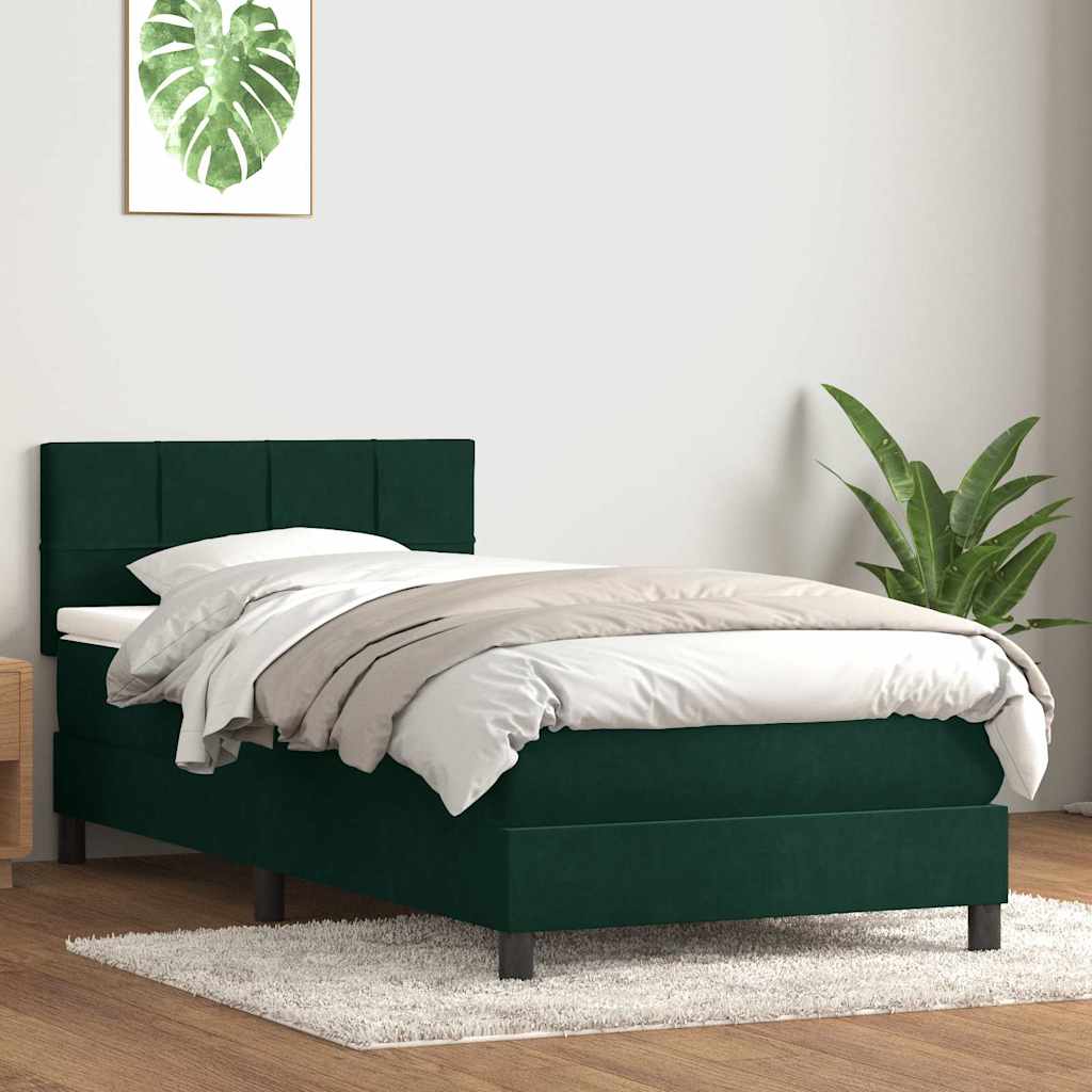 Box Spring Postel S Matrací A Led Tmavě Zelená 80X220 Cm Samet