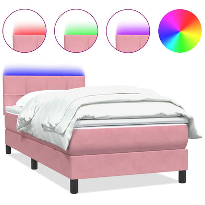 Box Spring Postel S Matrací A Led Růžová 80X220 Cm Samet