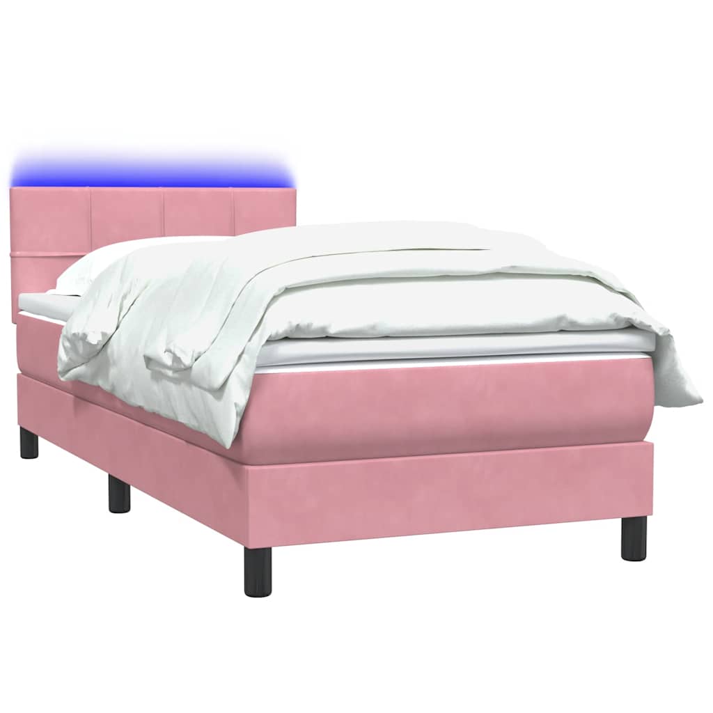 Box Spring Postel S Matrací A Led Růžová 80X220 Cm Samet