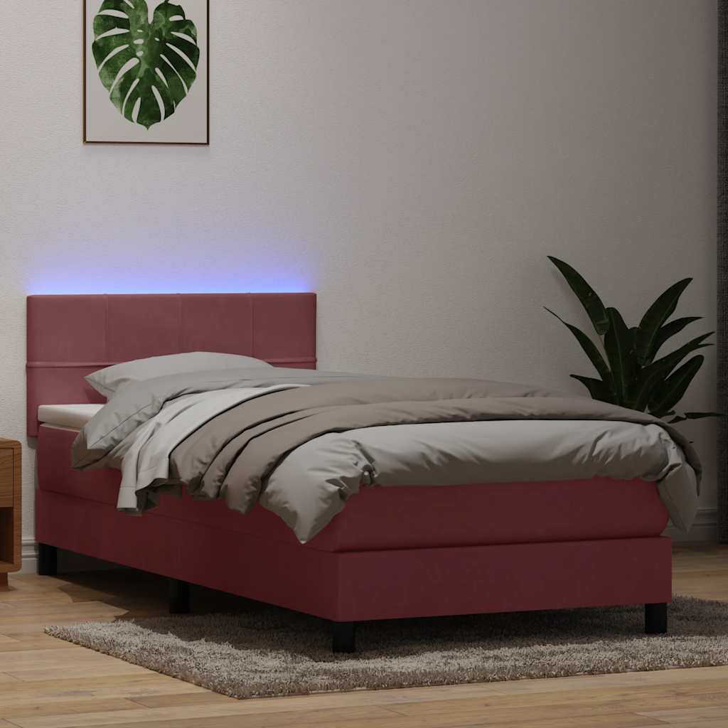 Box Spring Postel S Matrací A Led Růžová 80X220 Cm Samet