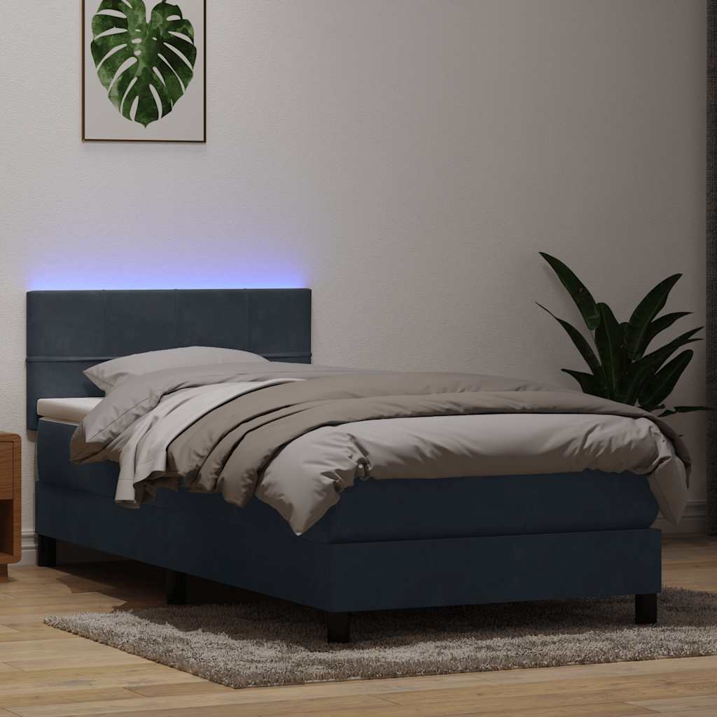 Box Spring Postel S Matrací A Led Samet Tmavě Šedá