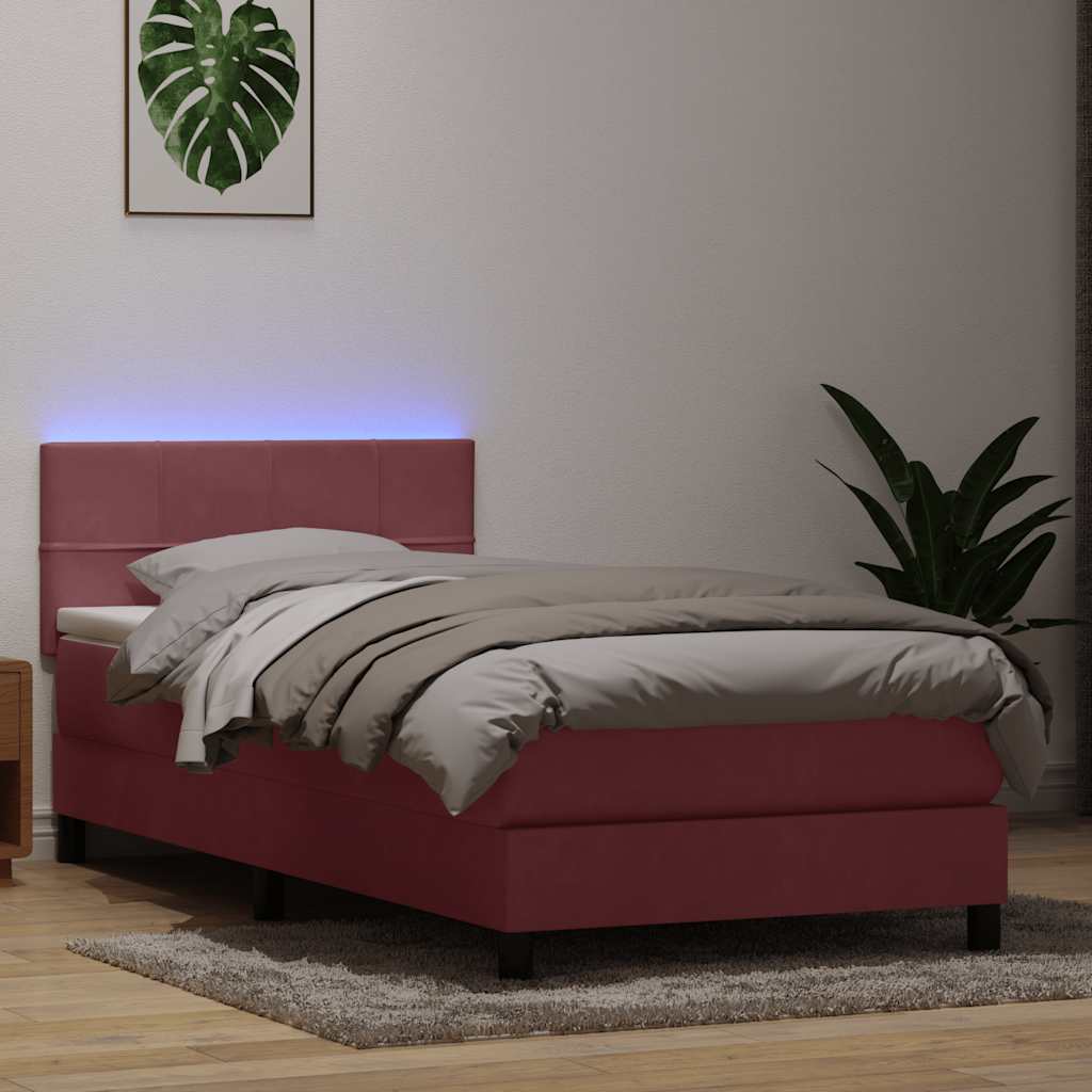 Box Spring Postel S Matrací A Led Samet Růžová