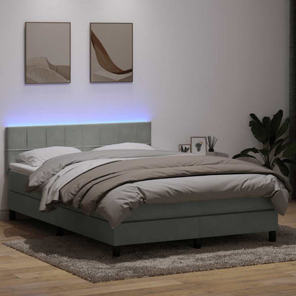 Box Spring Postel S Matrací A Led Samet Světle Šedá