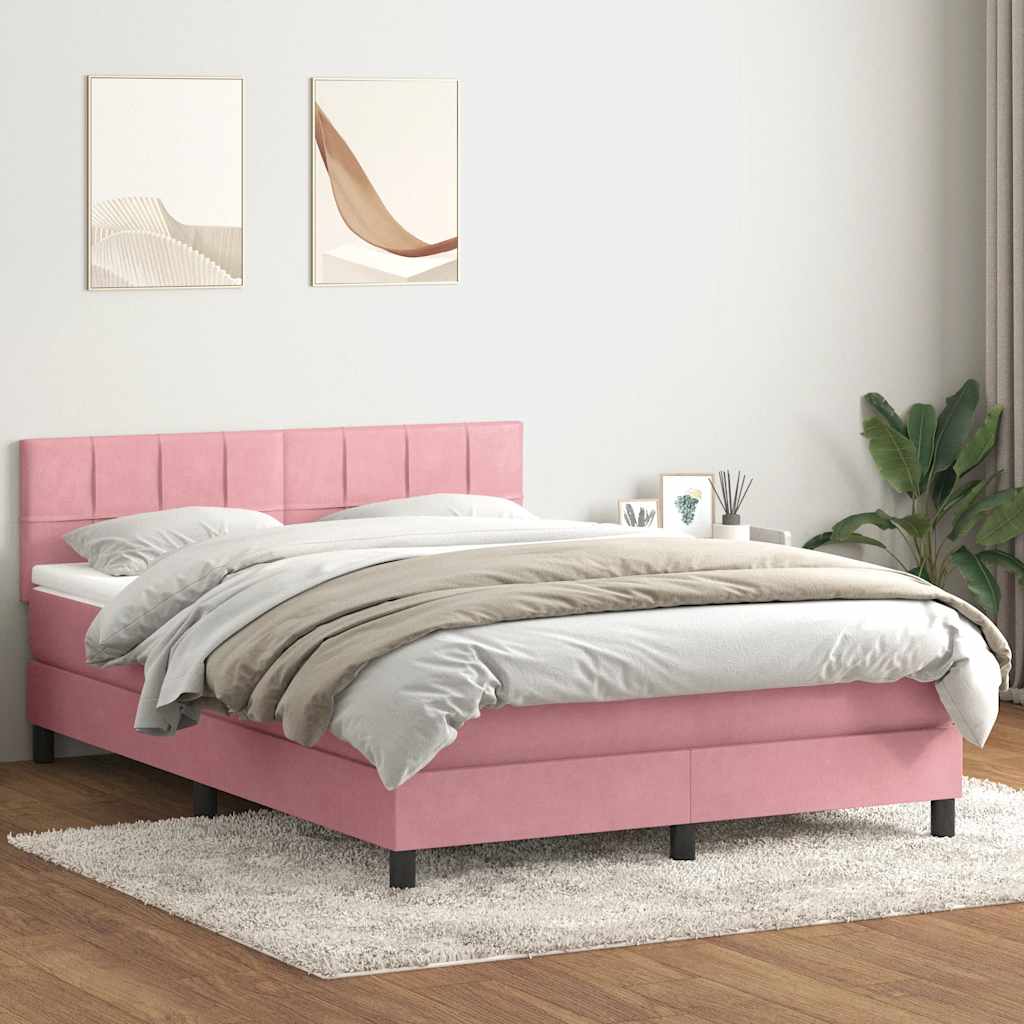 Box Spring Postel S Matrací A Led Růžová 140X220 Cm Samet