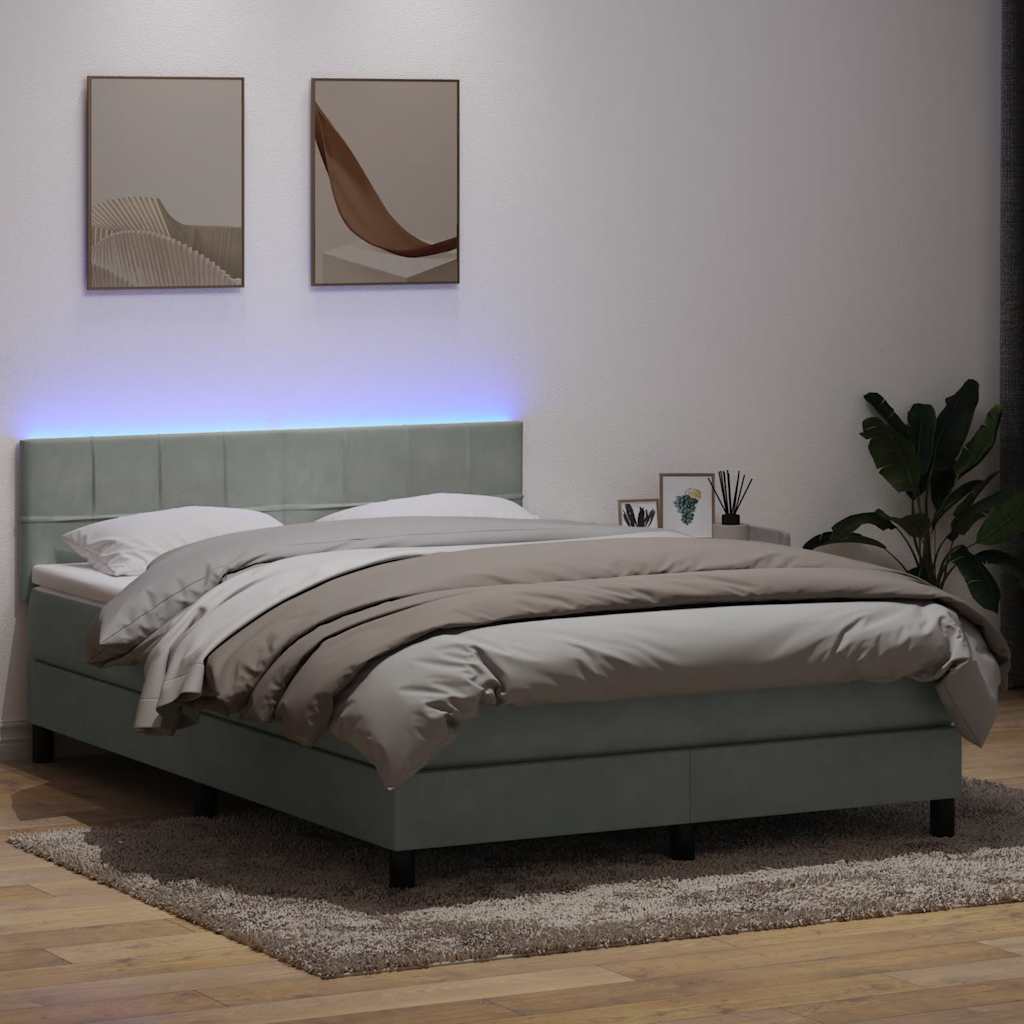 Box Spring Postel S Matrací A Led Samet Světle Šedá