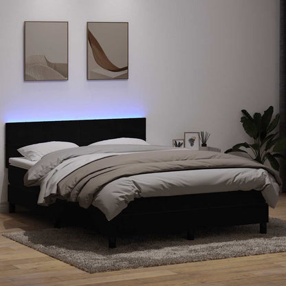 Box Spring Postel S Matrací A Led Černá Samet Černá