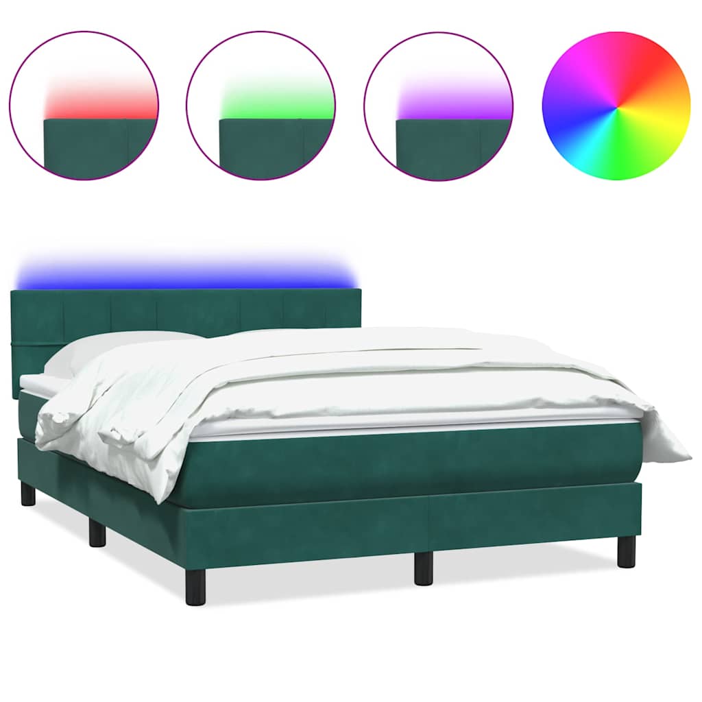 Box Spring Postel S Matrací A Led Tmavě Zelená 160X220 Cm Samet