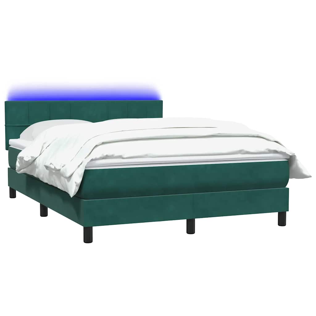 Box Spring Postel S Matrací A Led Tmavě Zelená 160X220 Cm Samet