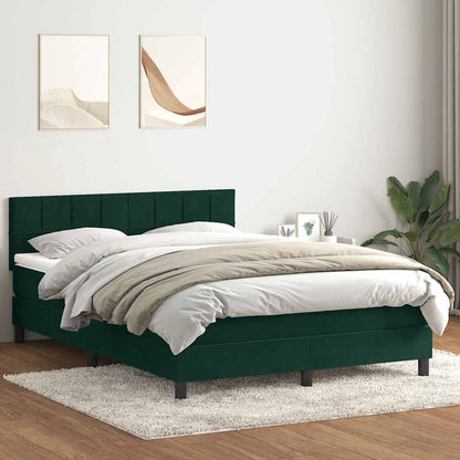 Box Spring Postel S Matrací A Led Tmavě Zelená 160X220 Cm Samet