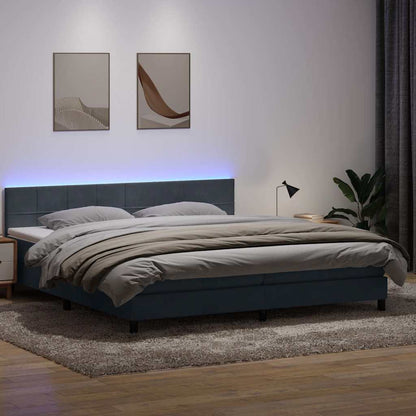 Box Spring Postel S Matrací A Led Samet Tmavě Šedá