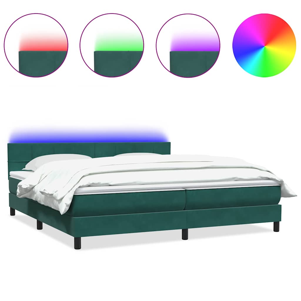 Box Spring Postel S Matrací A Led Tmavě Zelená 180X220 Cm Samet