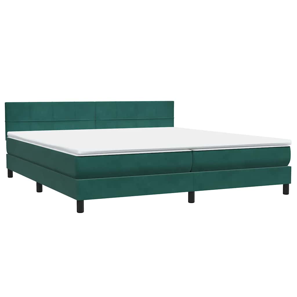 Box Spring Postel S Matrací A Led Tmavě Zelená 180X220 Cm Samet