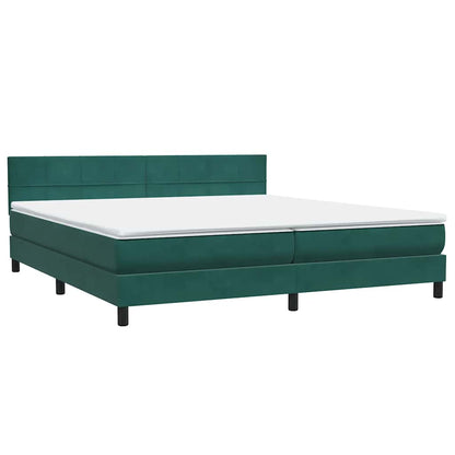 Box Spring Postel S Matrací A Led Tmavě Zelená 180X220 Cm Samet